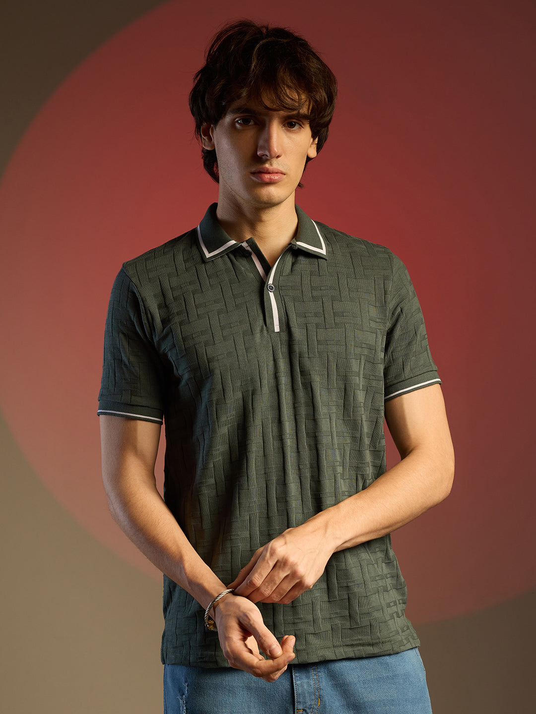 Campus Sutra Weave-Textured Polo T-Shirt
