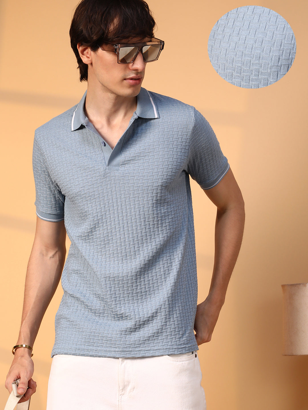 Campus Sutra Interweave-Textured Polo T-Shirt