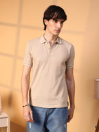 Campus Sutra Interweave-Textured Polo T-Shirt