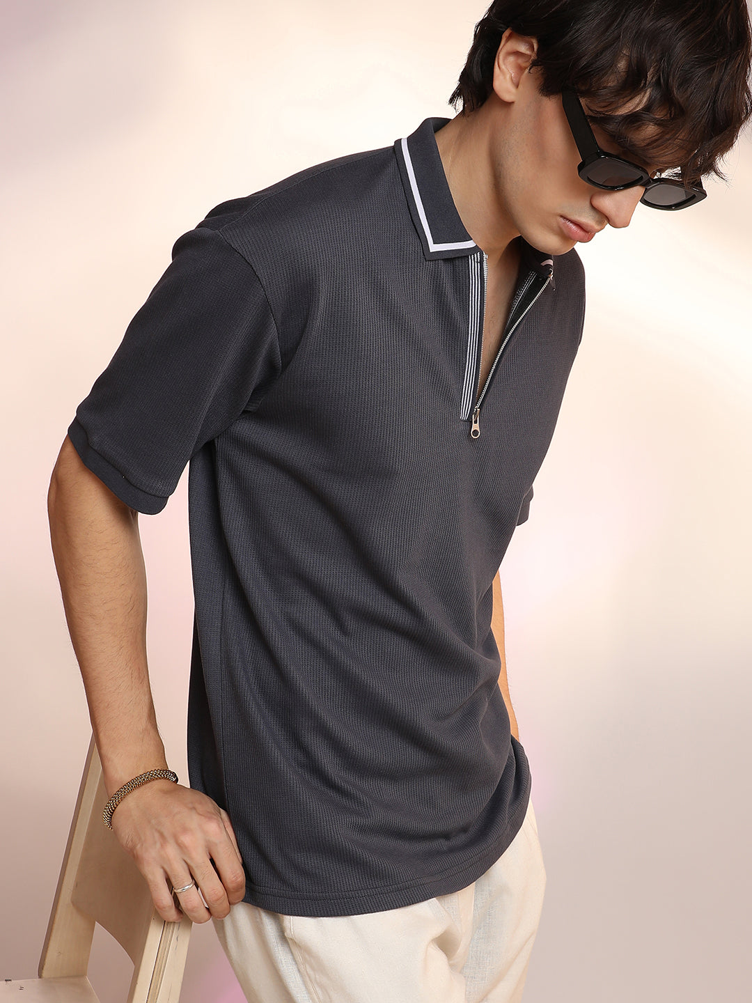 Campus Sutra Micro-Waffle Polo T-Shirt