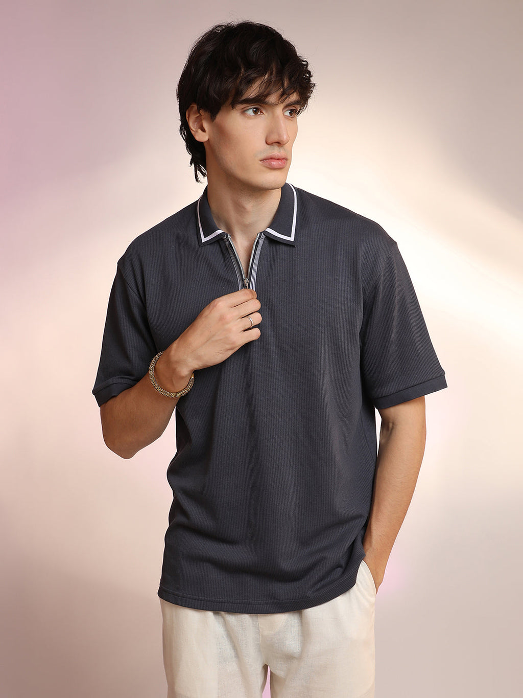 Campus Sutra Micro-Waffle Polo T-Shirt