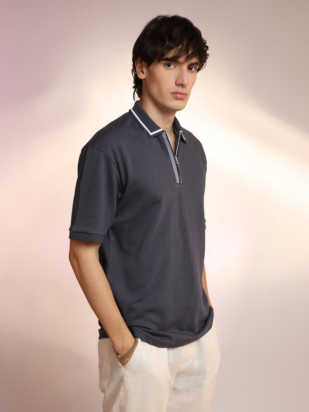 Campus Sutra Micro-Waffle Polo T-Shirt