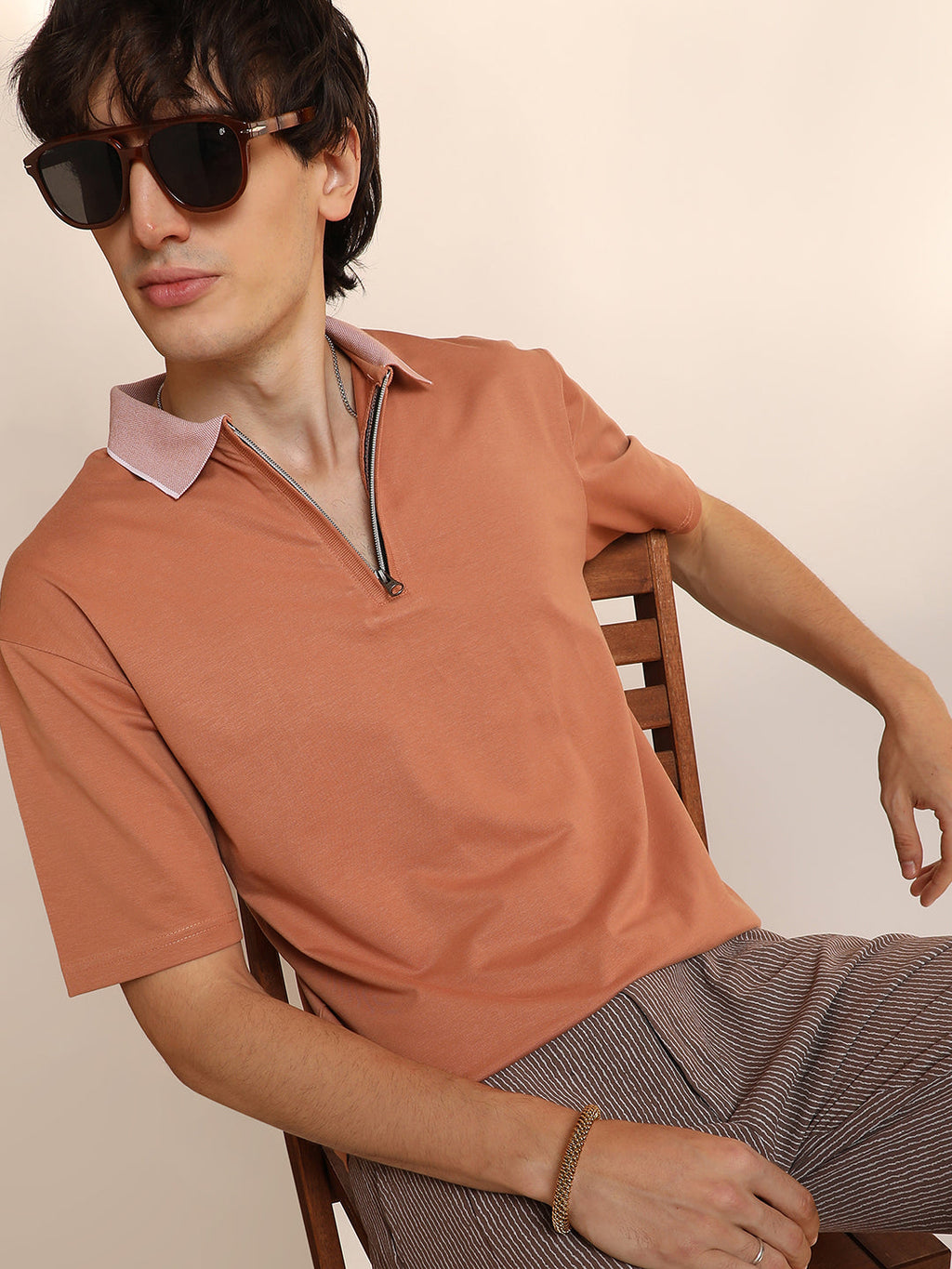 Campus Sutra Solid Oversized Polo T-Shirt