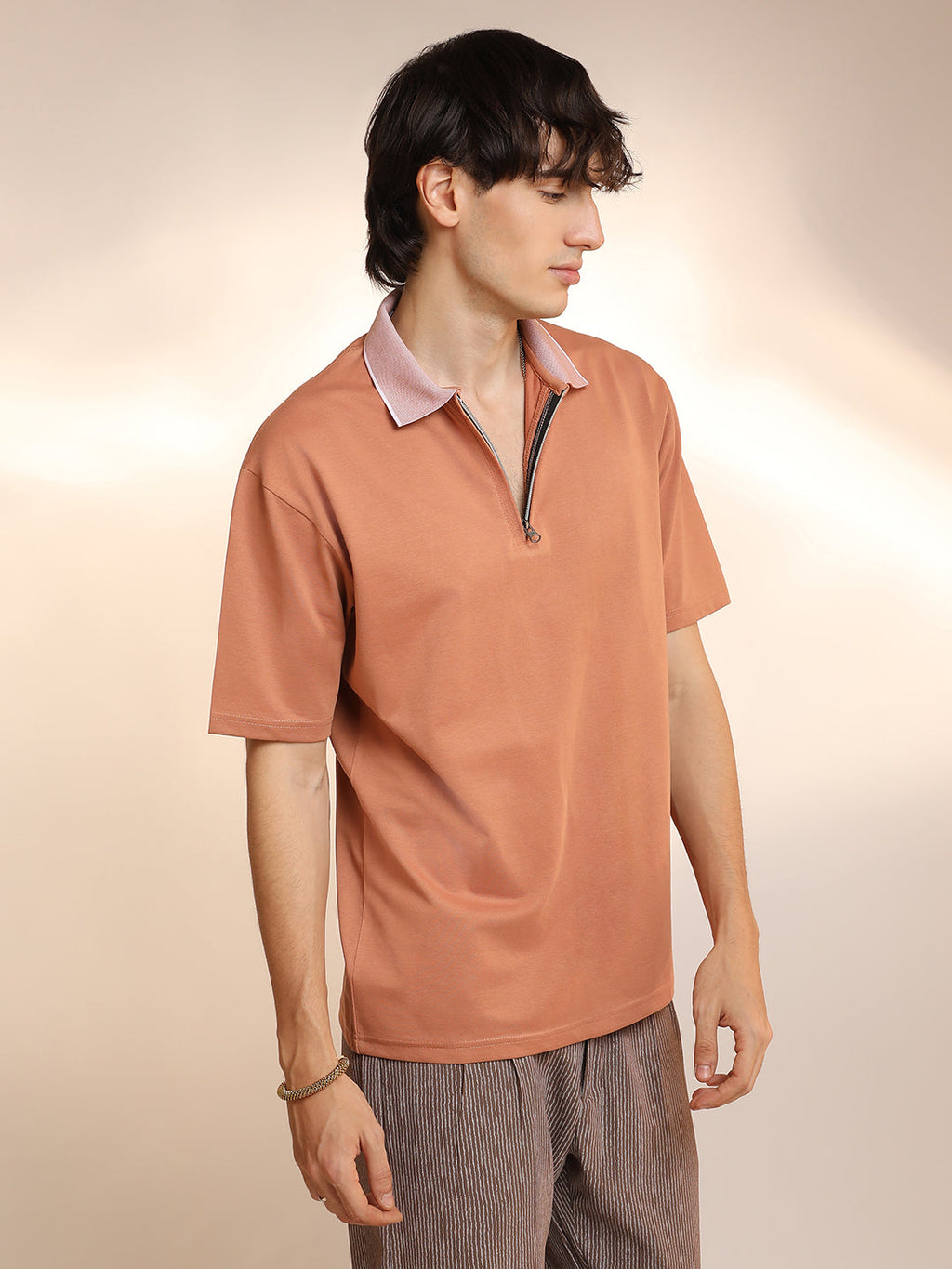 Campus Sutra Solid Oversized Polo T-Shirt
