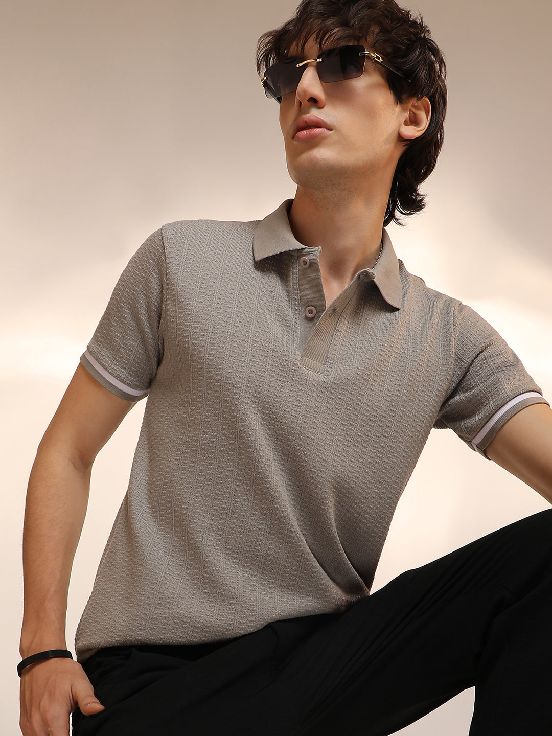 Campus Sutra Textured Polo T-Shirt