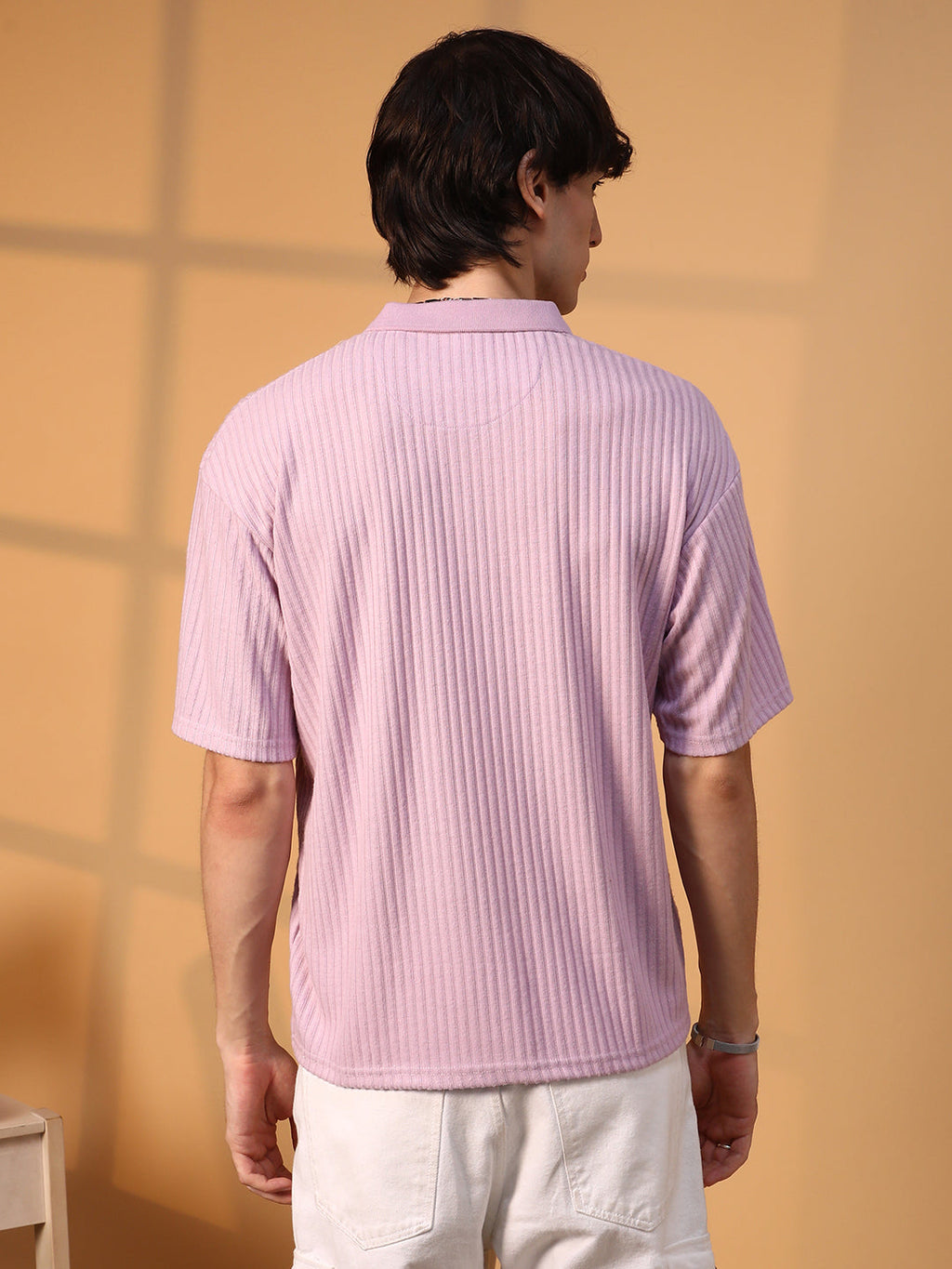 Campus Sutra Ribbed Oversized Polo T-Shirt