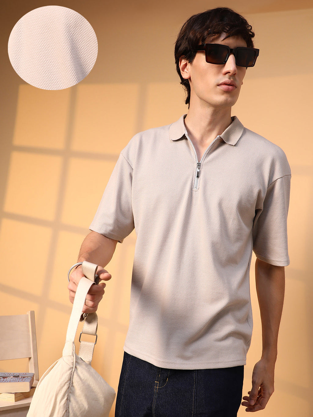 Campus Sutra Solid Oversized Polo T-Shirt