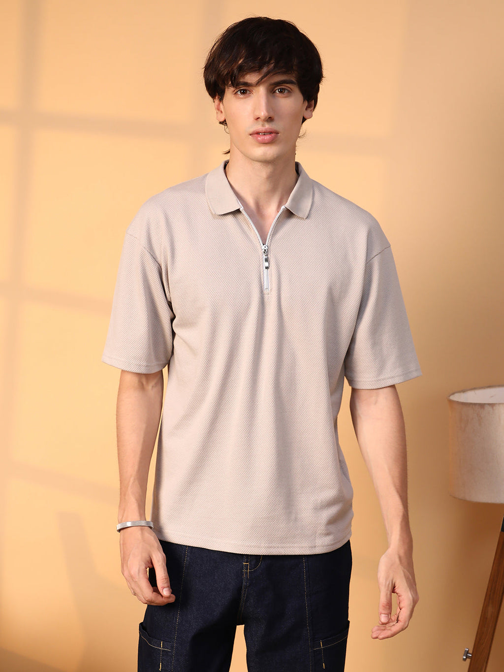Campus Sutra Solid Oversized Polo T-Shirt