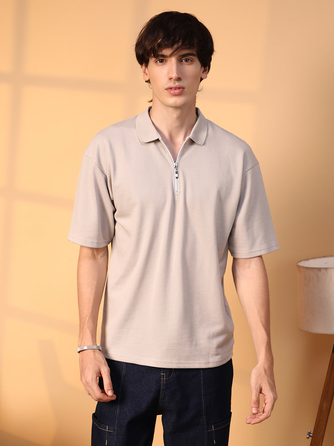 Campus Sutra Solid Oversized Polo T-Shirt