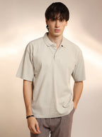 Campus Sutra Ribbed Oversized Polo T-Shirt