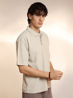 Campus Sutra Ribbed Oversized Polo T-Shirt