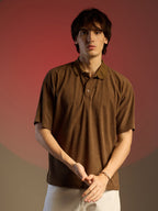 Campus Sutra Ribbed Oversized Polo T-Shirt