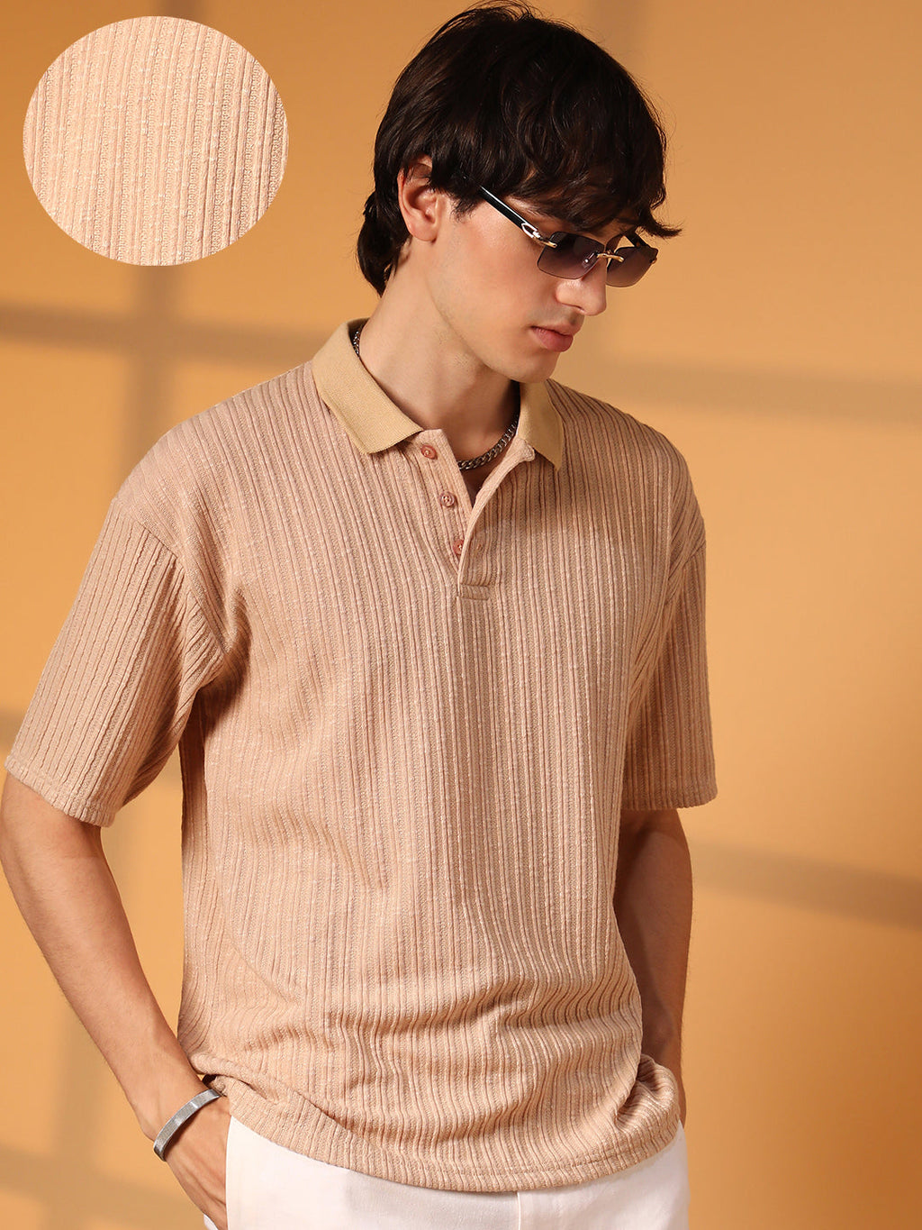 Campus Sutra Striped Oversized Polo T-Shirt