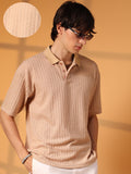 Campus Sutra Striped Oversized Polo T-Shirt