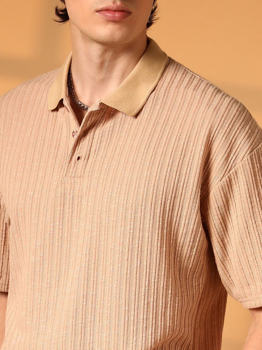 Campus Sutra Striped Oversized Polo T-Shirt