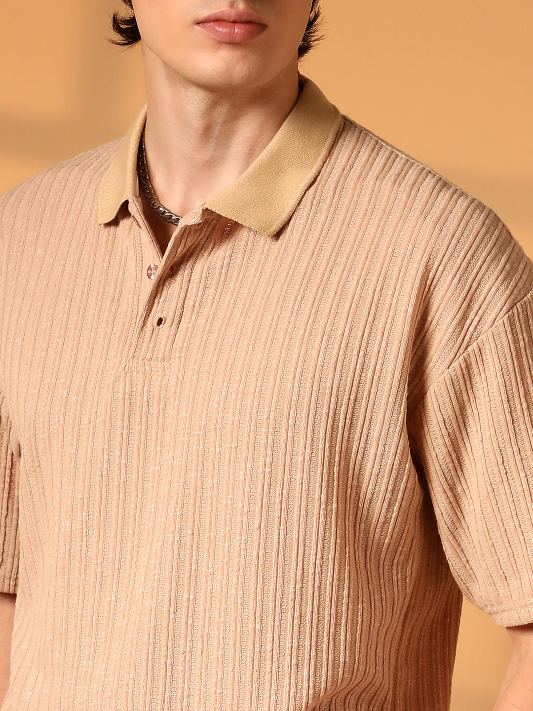Campus Sutra Striped Oversized Polo T-Shirt