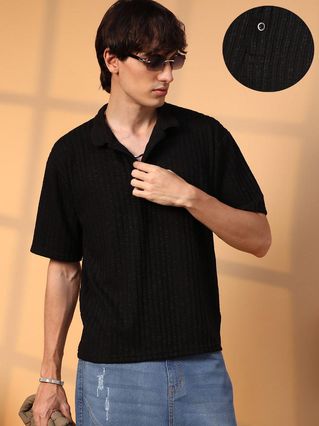Campus Sutra Striped Oversized Polo T-Shirt