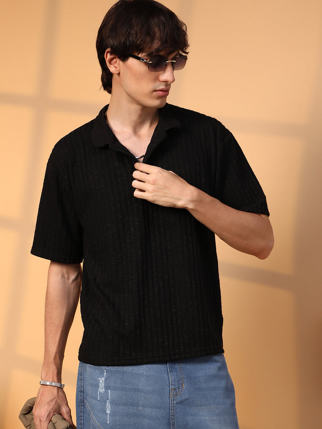 Campus Sutra Striped Oversized Polo T-Shirt