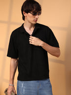 Campus Sutra Striped Oversized Polo T-Shirt
