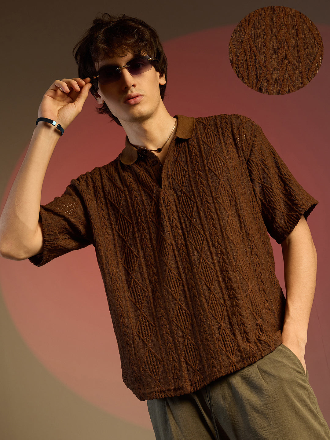 Campus Sutra Argyle Oversized T-Shirt