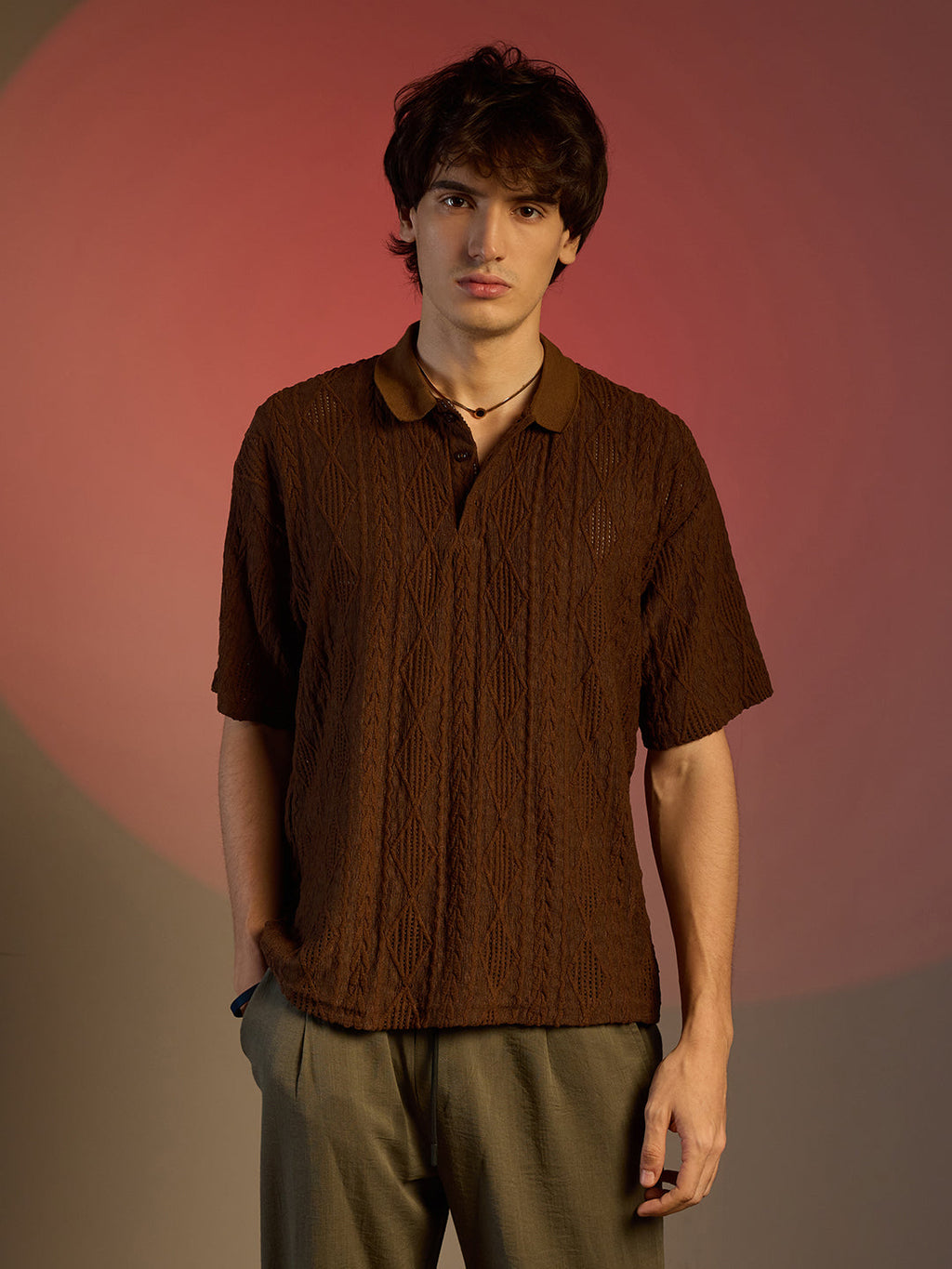 Campus Sutra Argyle Oversized T-Shirt