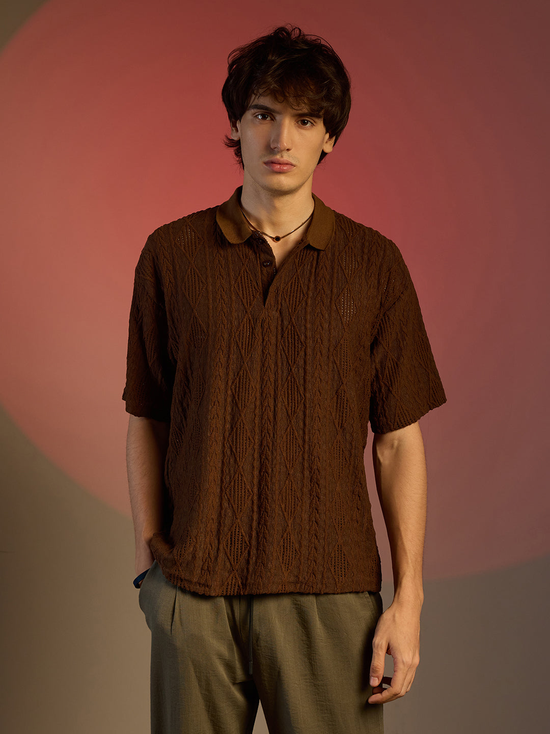 Campus Sutra Argyle Oversized T-Shirt