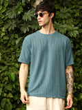 Campus Sutra Sugarcane-Ribbed Oversized T-Shirt