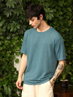 Campus Sutra Sugarcane-Ribbed Oversized T-Shirt