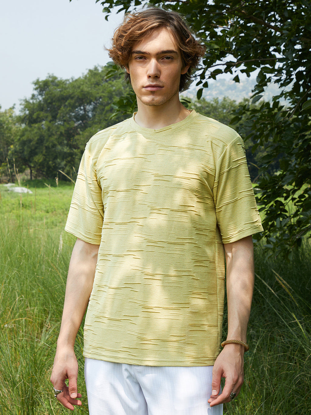 Campus Sutra Solid Creased T-Shirt