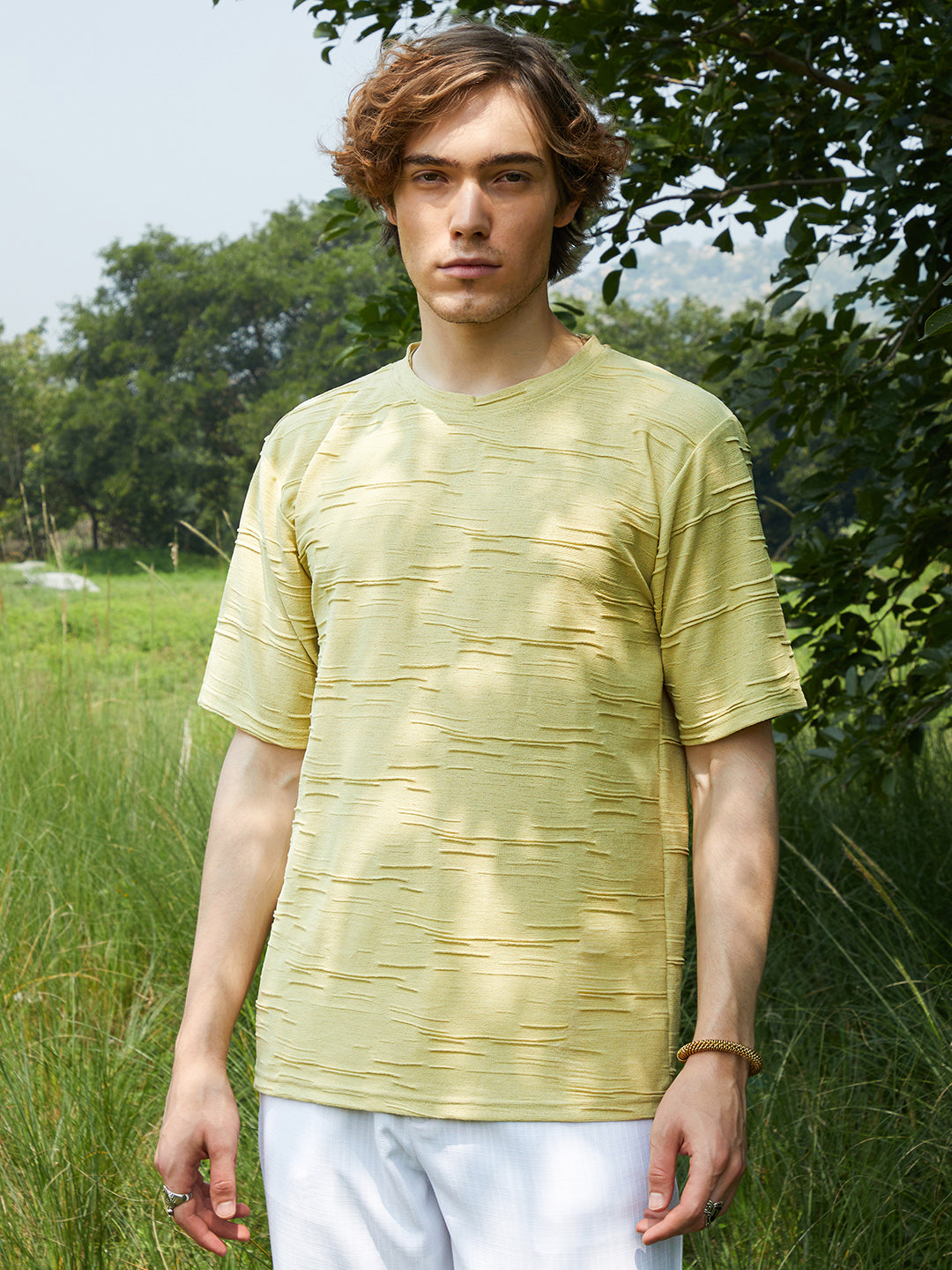 Campus Sutra Solid Creased T-Shirt