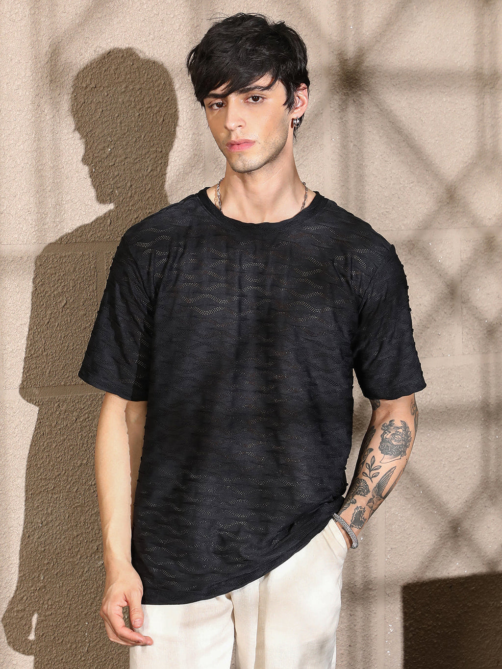 Campus Sutra Wave-Tactile Oversized T-Shirt