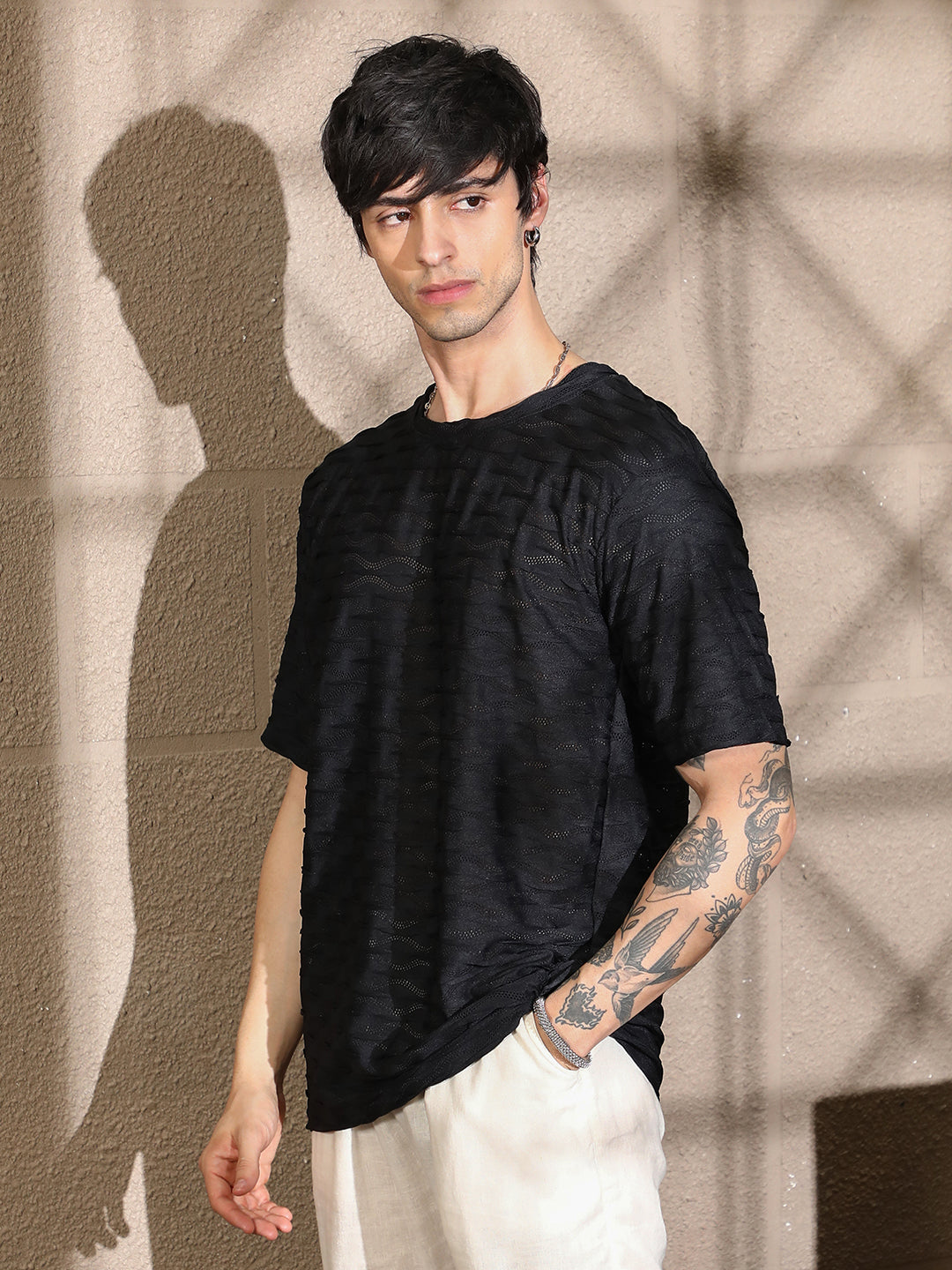 Campus Sutra Wave-Tactile Oversized T-Shirt