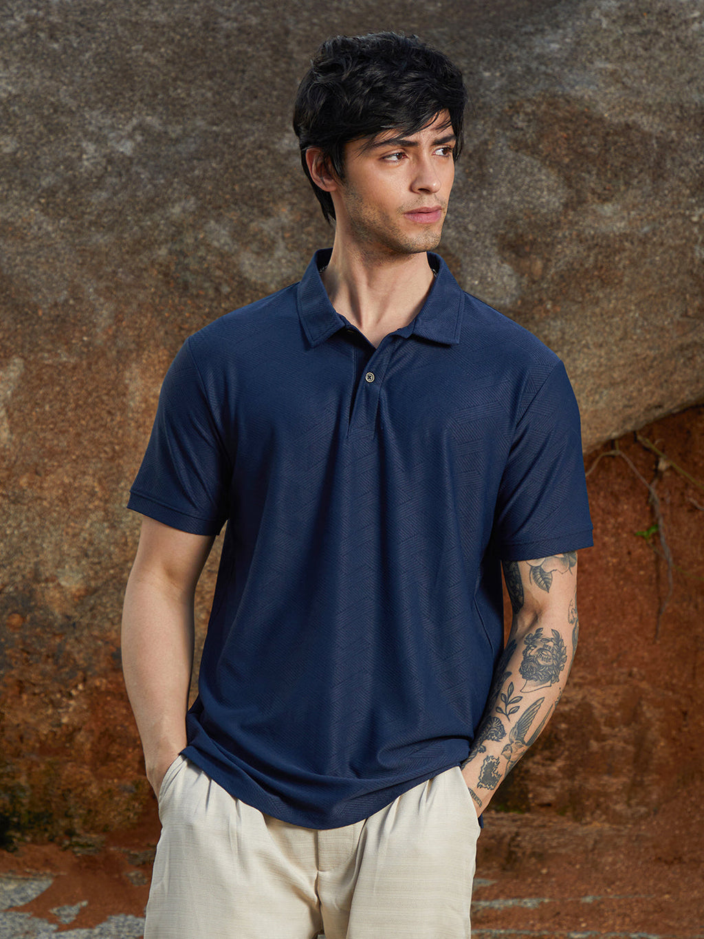 Campus Sutra Basket-Textured Polo T-Shirt