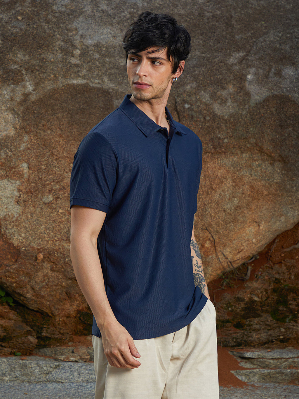Campus Sutra Basket-Textured Polo T-Shirt