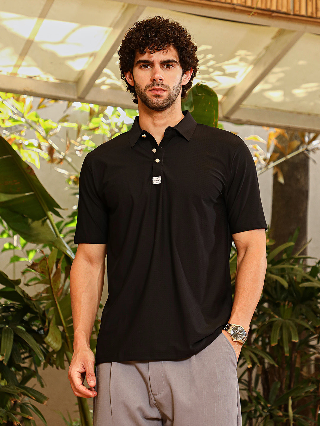 Campus Sutra Seamless Cuboid Polo T-Shirt