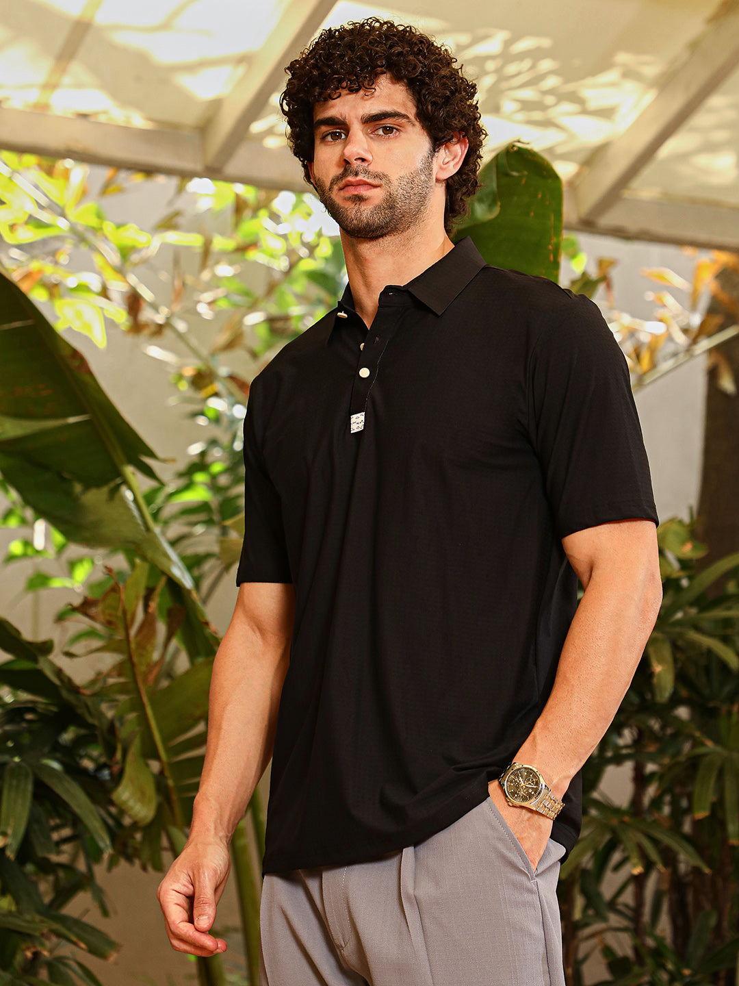 Campus Sutra Seamless Cuboid Polo T-Shirt