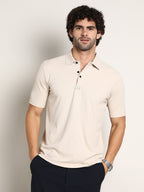 Campus Sutra Seamless Ribbed Polo T-Shirt