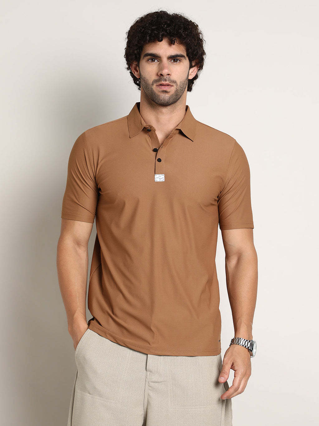 Campus Sutra Seamless Waffle Polo T-Shirt