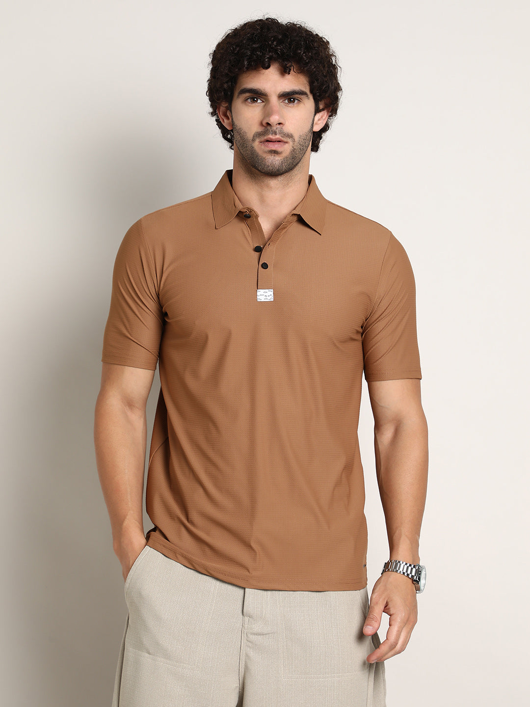 Campus Sutra Seamless Waffle Polo T-Shirt