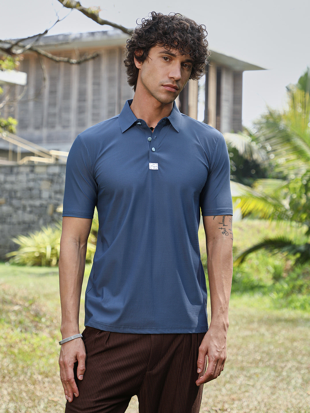 Campus Sutra Seamless Waffle Polo T-Shirt