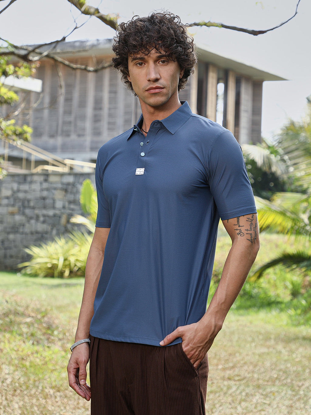 Campus Sutra Seamless Waffle Polo T-Shirt