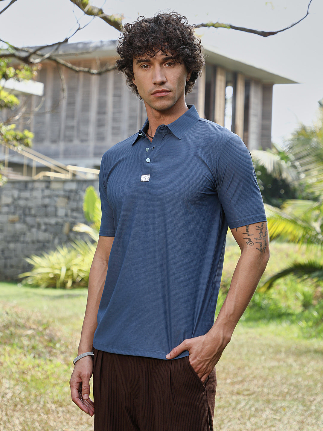 Campus Sutra Seamless Waffle Polo T-Shirt