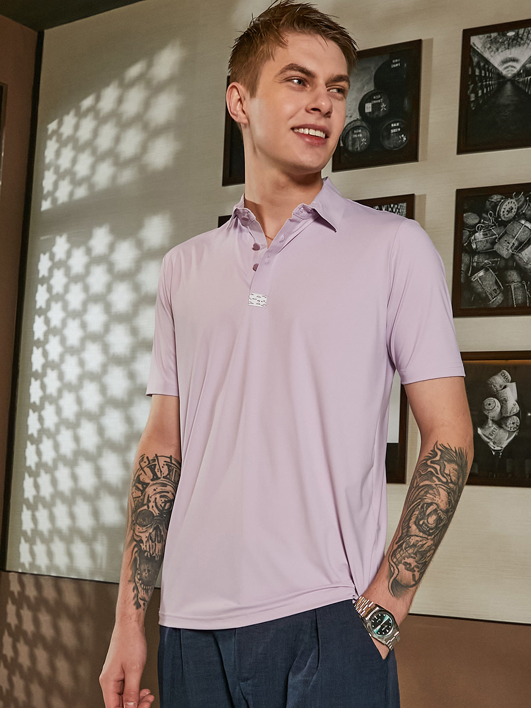 Campus Sutra Seamless Solid Polo T-Shirt