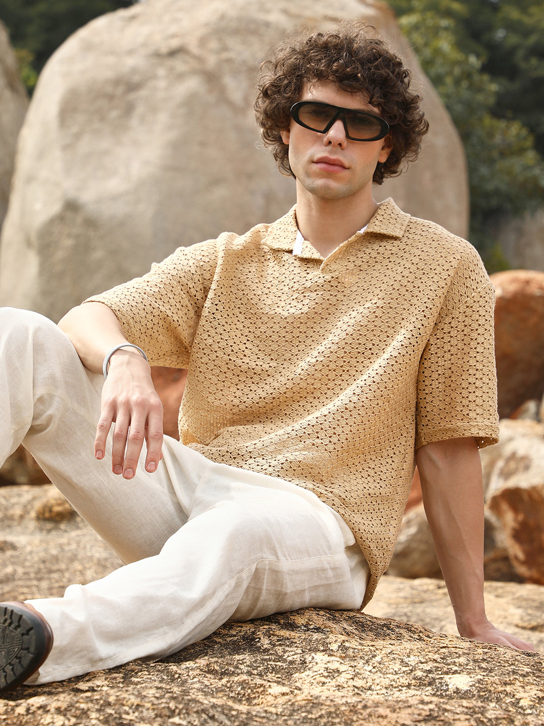 Campus Sutra Lozenge Oversized Polo T-Shirt