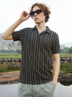Campus Sutra Tactile-Striped Polo T-Shirt