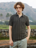 Campus Sutra Tactile-Striped Polo T-Shirt