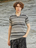 Campus Sutra Zig-Zag Knit Polo T-Shirt