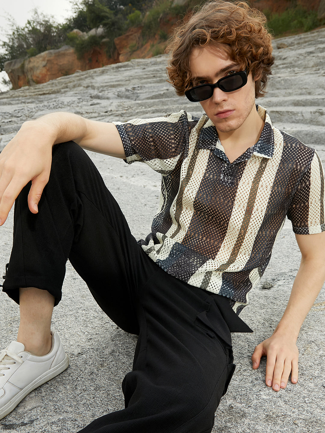 Campus Sutra Panel Knit PoloT-Shirt