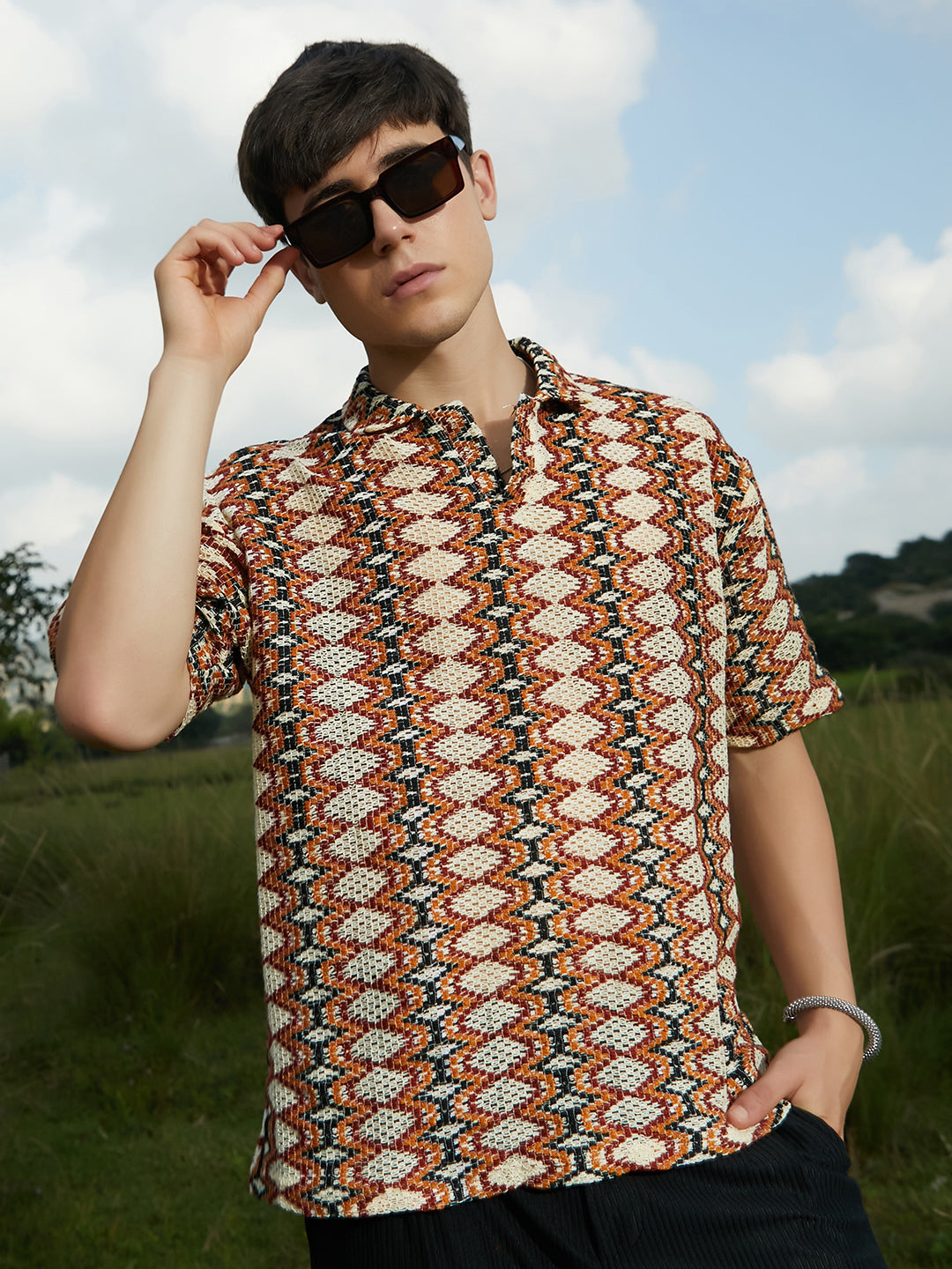 Campus Sutra Nomadic Knit Oversized Shirt
