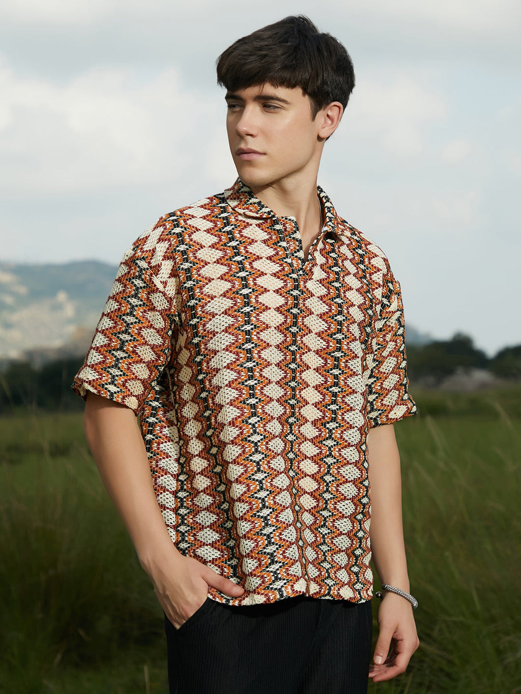 Campus Sutra Nomadic Knit Oversized Shirt